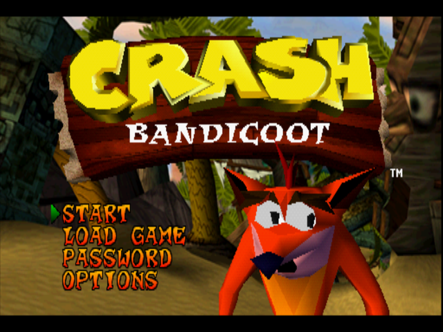 Crash Bandicoot title screen for Playstation